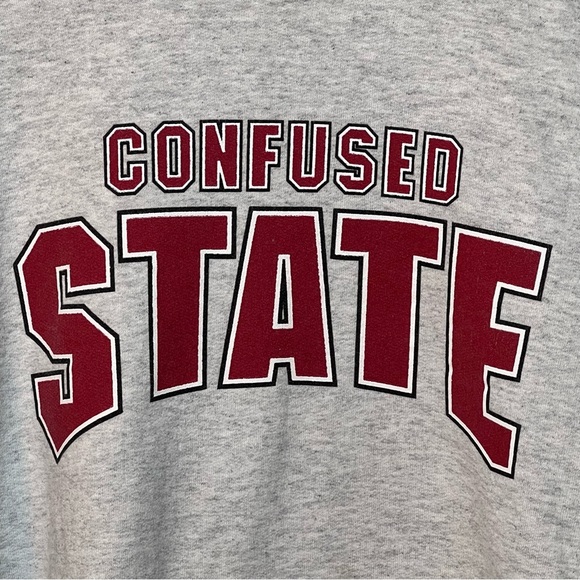 Vintage Confused State Crewneck Men’s 2XL Gray Hanes Sweatshirt - Funny  College - Picture 2 of 7